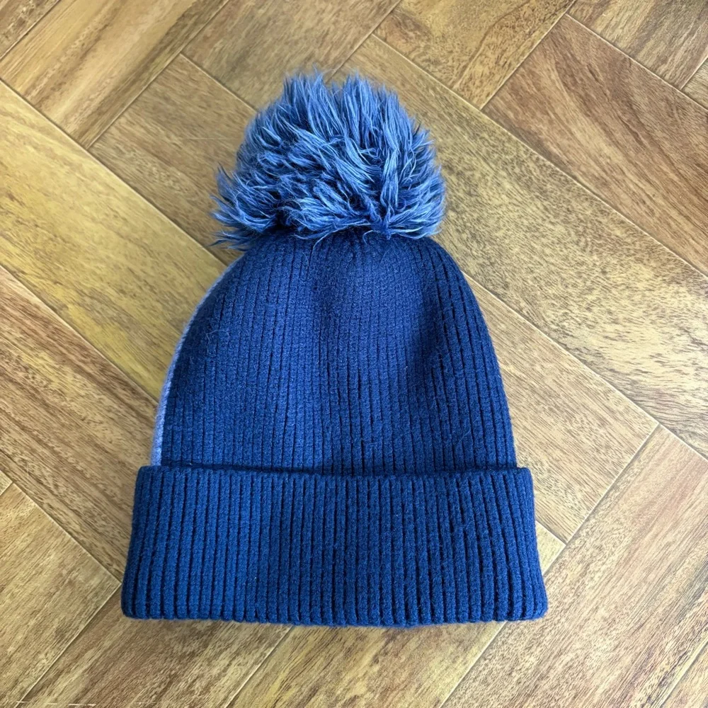 All in Motion Kids' girls Boys Blue Knit Beanie Hat with Pom-Pom fall winter